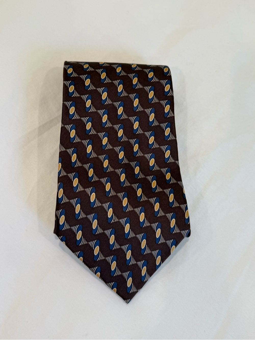 Vintage John Henry  Brown Men's Tie with Blue & Gold Pattern
